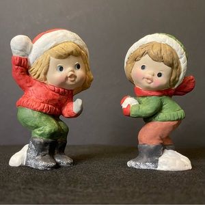 Girl and Boy Figures Playing in the Snow about 4.25 inches tall